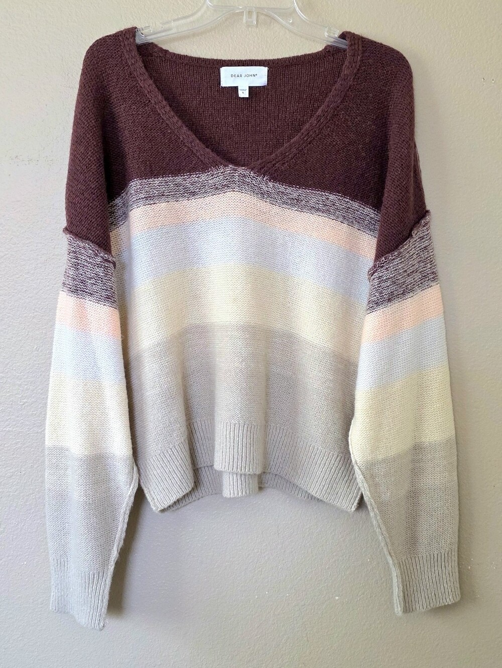 Dear John Womens Multicolor Striped Boxy Knit Sweater - Size Large